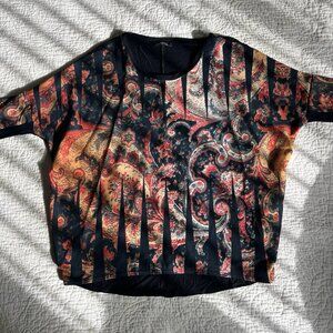 Zara Boho Womens Top Knit Paisley Abstract Patterned Blouse Size Medium